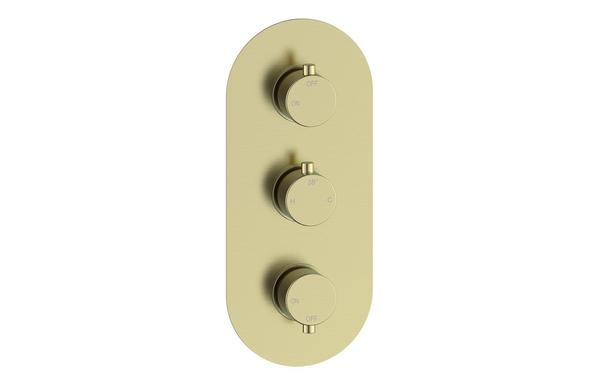 Aura Thermostatic Two Outlet Triple Shower Valve - Brushed Brass