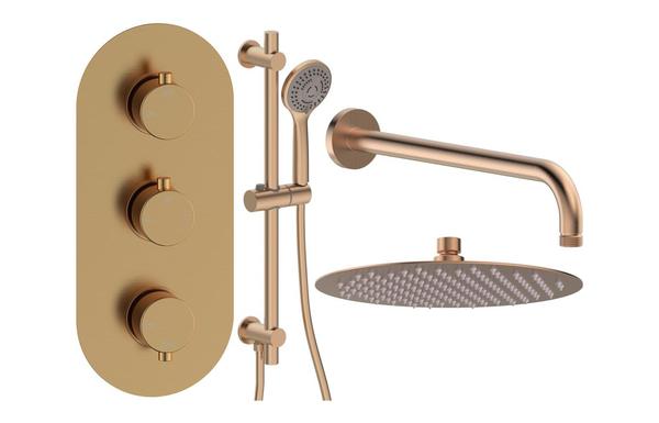 Aura Round Shower Valve & Kit Pack 3 - Brushed Bronze