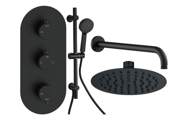 Aura Round Shower Valve & Kit Pack 3 - Matt Black