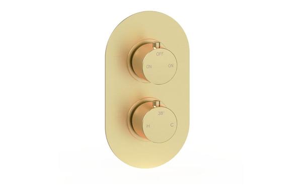 Aura Thermostatic Two Outlet Twin Shower Valve - Brushed Brass