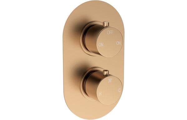Aura Thermostatic Two Outlet Twin Shower Valve - Brushed Bronze