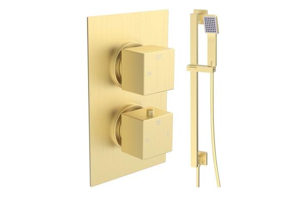 Galaxy Square Shower Valve & Kit Pack 2 - Brushed Brass