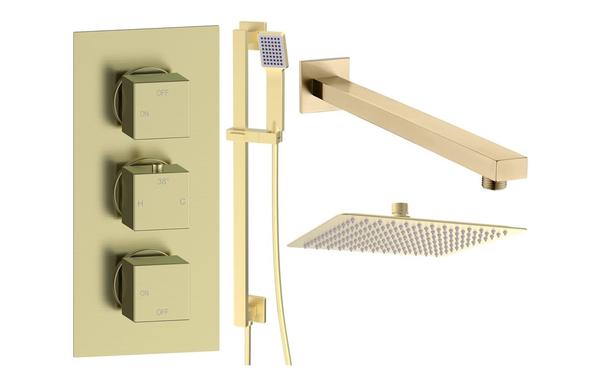 Galaxy Square Shower Valve & Kit Pack 3 - Brushed Brass