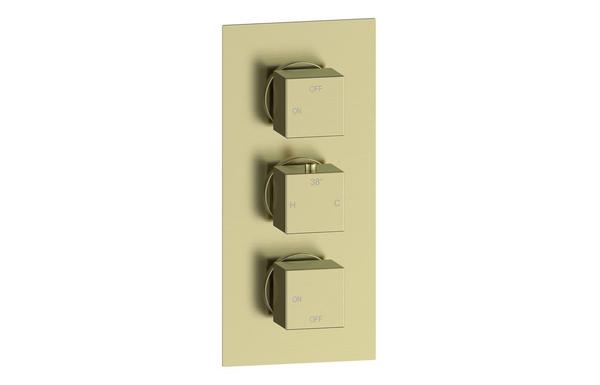 Galaxy Thermostatic Two Outlet Triple Shower Valve - Brushed Brass