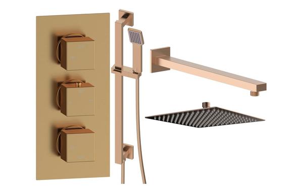 Galaxy Square Shower Valve & Kit Pack 3 - Brushed Bronze