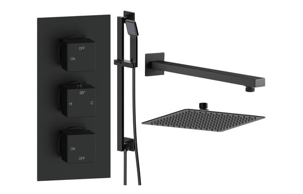 Galaxy Square Shower Valve & Kit Pack 3 - Matt Black