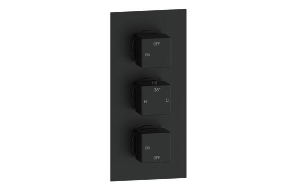 Galaxy Thermostatic Two Outlet Triple Shower Valve - Matt Black
