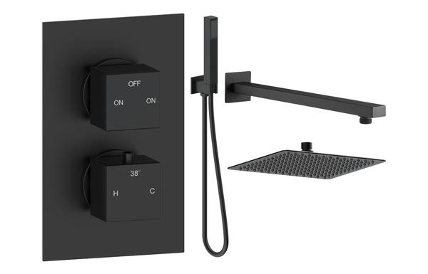 Galaxy Square Shower Valve & Kit Pack 4 - Matt Black