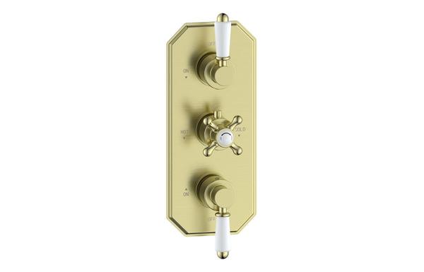 Sapira Traditional Lever Thermostatic Two Outlet Shower Valve - Brushed Brass