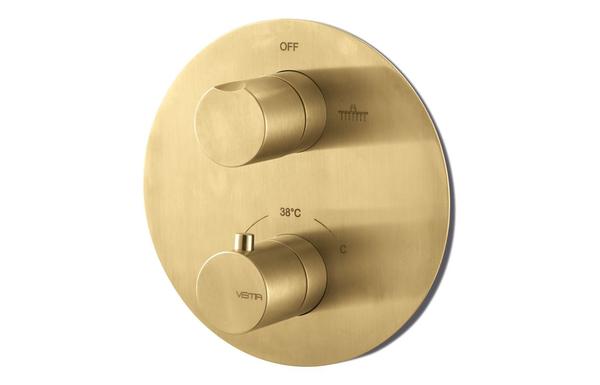 Vema Tiber Two Outlet Thermostatic Mixer - Brushed Brass