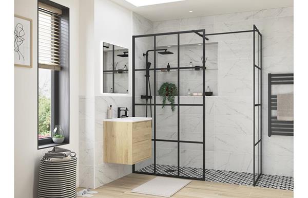 Denford Black Framed Wetroom Side Panel - 760mm