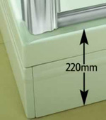 Coram Shower Trays. The height of the tray can be reduced by up to 30mm by using a trap with a 19mm water seal, fully winding in the legs and trimming the side panels.