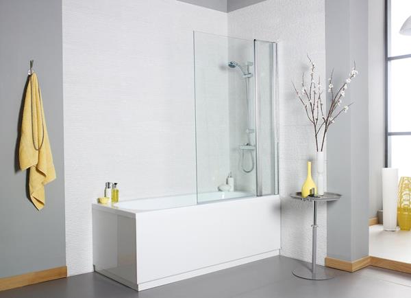 Koncept Straight Bath Shower Screen with Panel Square Edge 6mm - 1400 x 1000