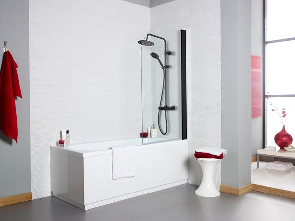 Nero Bath Shower Screen Radius Edge - Black - 1400 x 780