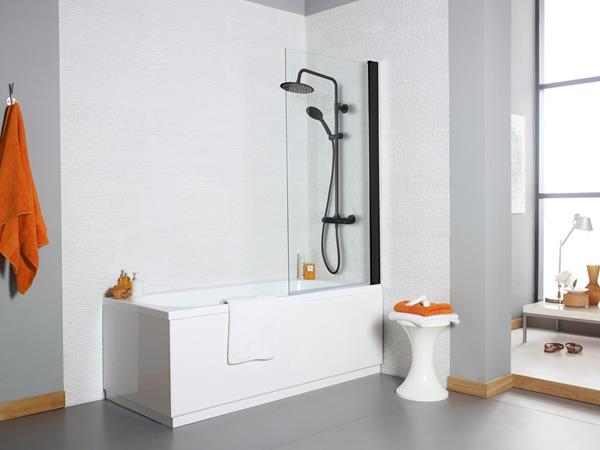 Nero Bath Shower Screen Square Edge - Black - 1400 x 780