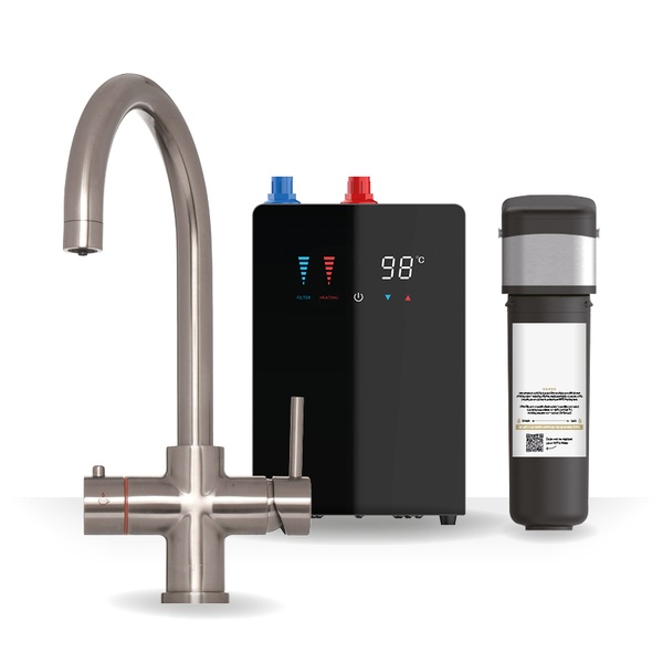 Kartell Brewmaster Brushed Nickel 4-1 swan tap with digital tank
