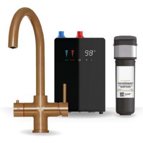 Kartell Brewmaster Brushed Copper 4-1 swan tap with digital tank