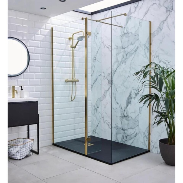 Kartell Brushed Brass 8mm Full Length Wetroom Screen 300x2000mm