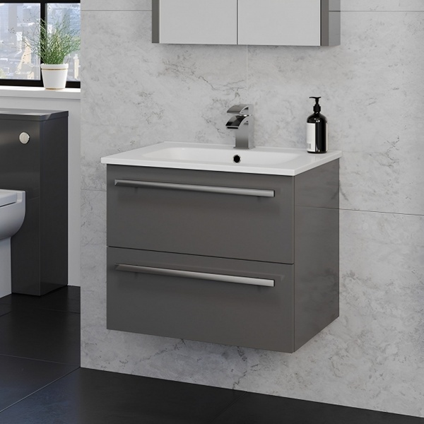 Kartell Purity 600mm 2 Drawer Wall Mounted Unit Storm Grey Gloss