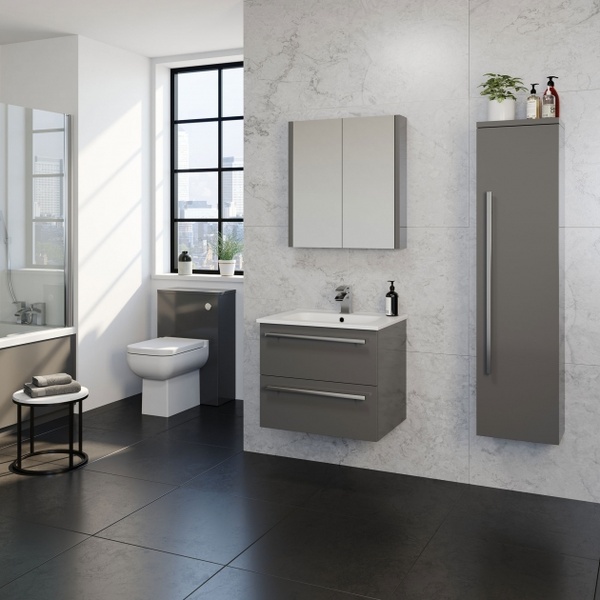 Kartell Purity 800mm 2 Drawer Wall Mounted Unit Storm Grey Gloss