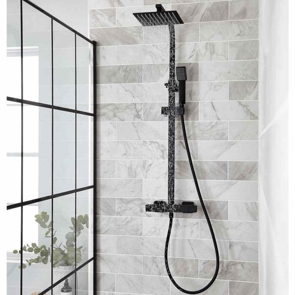 Kartell NERO SQUARE THERMOSTATIC EXPOSED BAR SHOWER WITH OVERHEAD DRENCHER AND SLIDING HANDSET