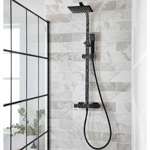 Kartell NERO SQUARE THERMOSTATIC EXPOSED BAR SHOWER WITH OVERHEAD DRENCHER AND SLIDING HANDSET
