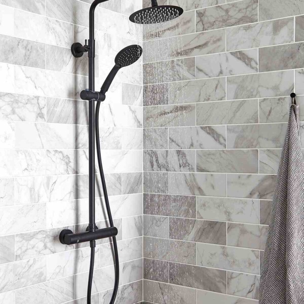 Kartell NERO ROUND THERMOSTATIC EXPOSED BAR SHOWER WITH OVERHEAD DRENCHER AND SLIDING HANDSET