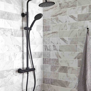 Kartell NERO ROUND THERMOSTATIC EXPOSED BAR SHOWER WITH OVERHEAD DRENCHER AND SLIDING HANDSET