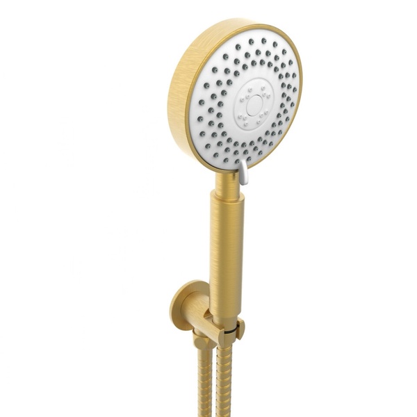 Kartell Round Wall Outlet Bracket with Handset & Hose Brushed Brass