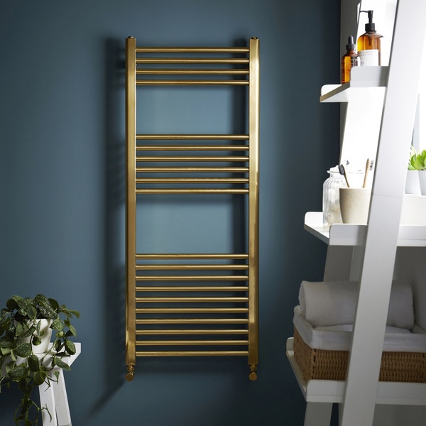 Kartell 22mm Straight Towel Rail 500mm x 1200mm - Brushed Brass
