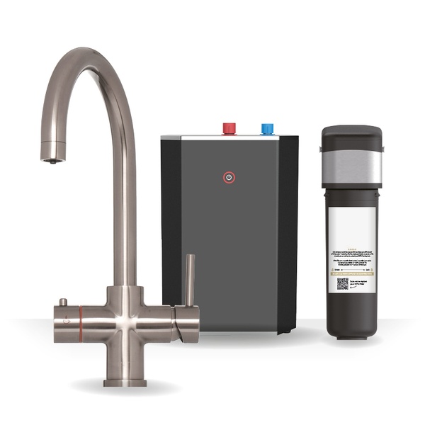 Kartell Brewmaster Brushed Nickel 3-1 swan tap with standard tank