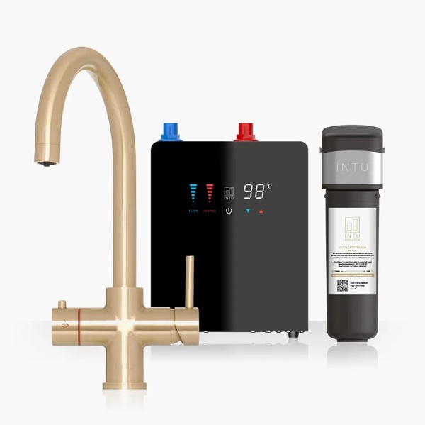 Kartell Brewmaster Brushed Gold 4-1 swan tap with digital tank - 4 Litre tank