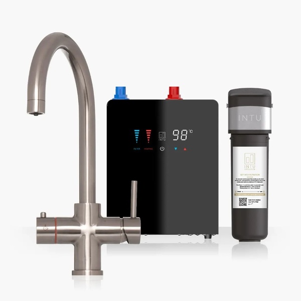 Kartell Brewmaster Brushed Nickel 4-1 swan tap with digital tank - 4 Litre tank