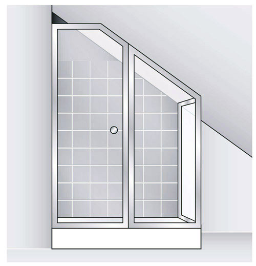 Bespoke Shower Door - Pivot or Swing Doors and Side Panels can have āLā shaped or angled top profiles to fit under stairs or in roof spaces etc.