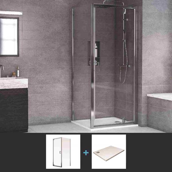 Aqualux Framed 6 Pivot Shower Door + Side Panel + Tray + Waste 900 x