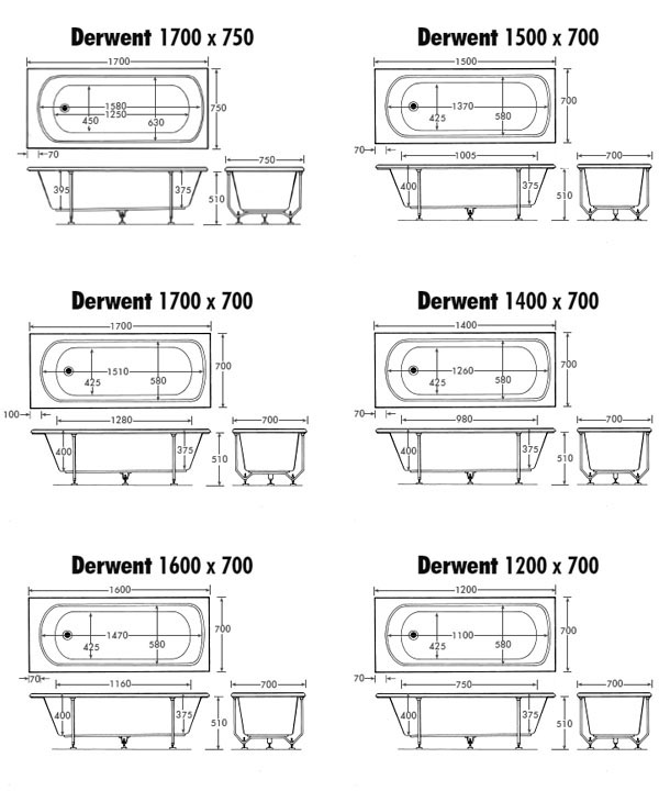 Derwent Bath many Sizes Available Baths All Products DER17070W 