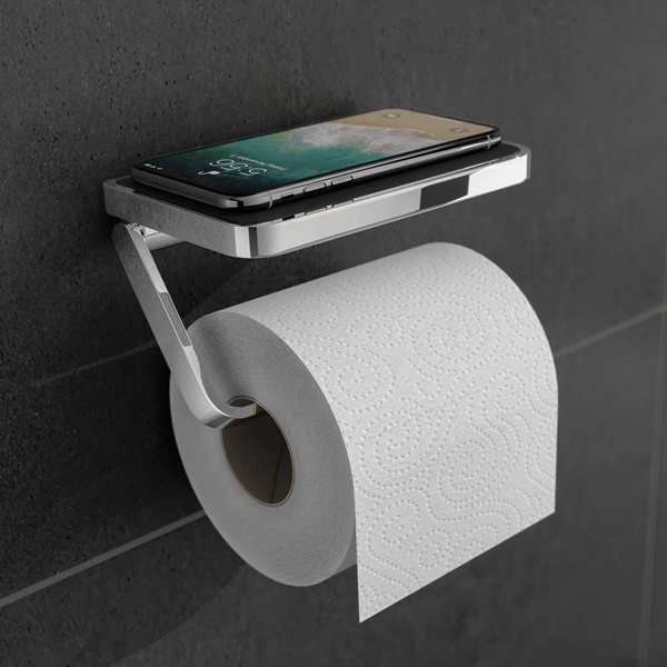 HIB Atto (Chrome) Toilet Roll Holder with Shelf & Anti-Slip Mat