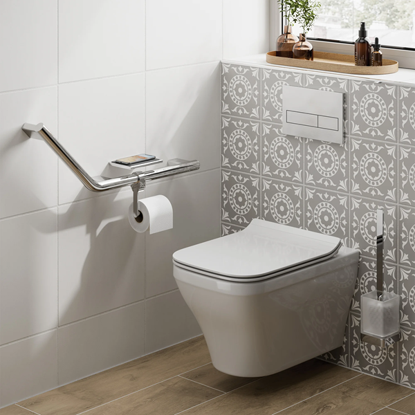 HIB Angled Grab Rail with Toilet Roll Holder & Shelf (right)