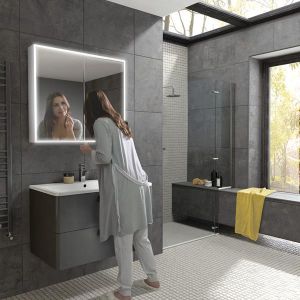 HiB Qubic 80 LED Mirrored Aluminium Bathroom Cabinet