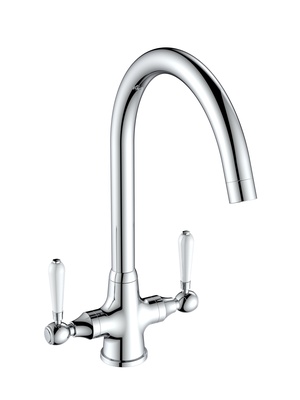 Reginox - Elbe Chrome Swan Neck Tap with White Bell Levers