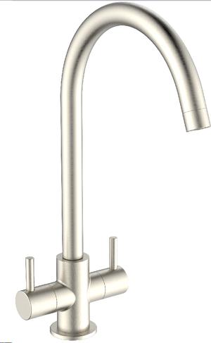 Reginox - Genesis Brushed Nickle Swan Neck Tap Dual Lever Tap