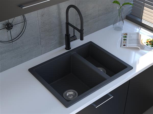 Reginox, Toulon 1.5 BS  1.5 Granite Sink, no Drainer, in Black Silvery