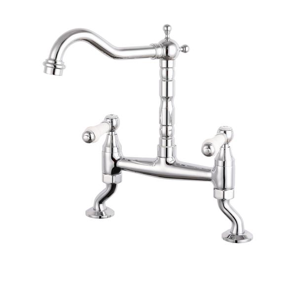 Reginox - Utica White Lever Bridge Mixer Tap - Chrome