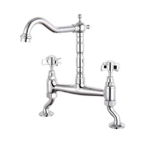 Reginox - Velino Cross Handle Bridge Mixer Tap - Chrome