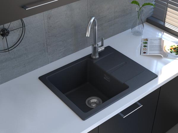 Reginox, Avignon 10 BS  Compact Single Bowl Single Drainer Granite Sink in Black Silvery