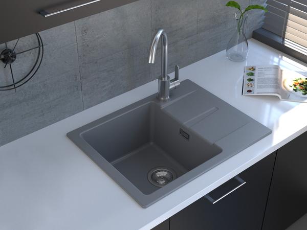 Reginox, Avignon 10 GS Compact Single Bowl Single Drainer Granite Sink in Grey Silvery