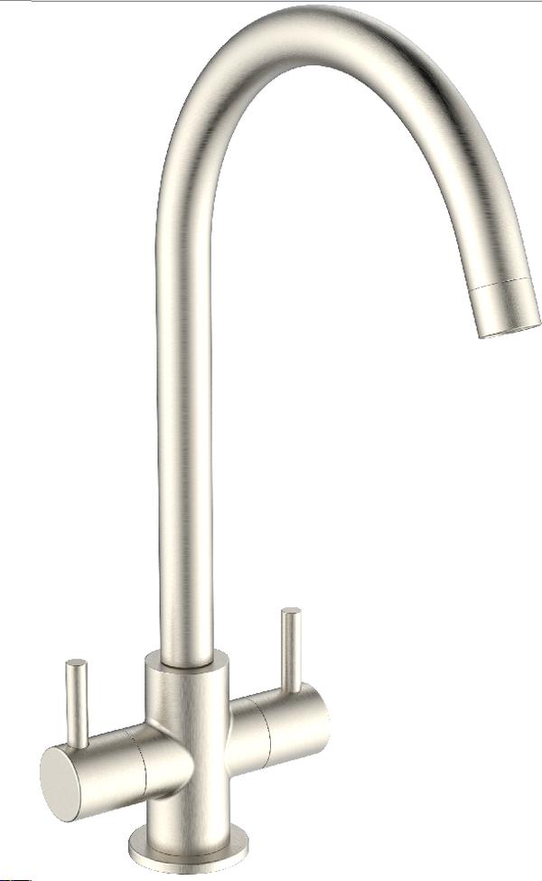Reginox - Genesis Brushed Nickle Swan Neck Tap Dual Lever Tap