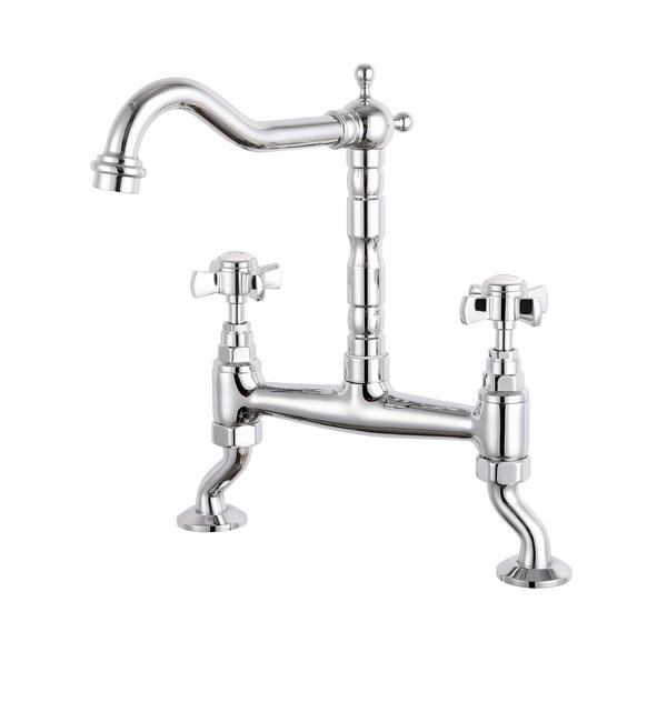 Reginox - Velino Cross Handle Bridge Mixer Tap - Chrome