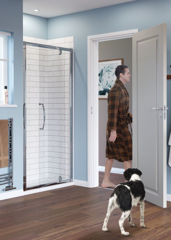 Reduced Height 1750mm x 800mm Shower Pivot Door Silver Frame