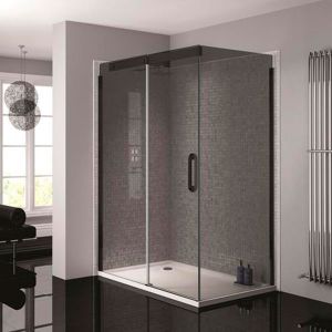 April Prestige2 1400mm Black Left Hand Sliding Door With Smoked